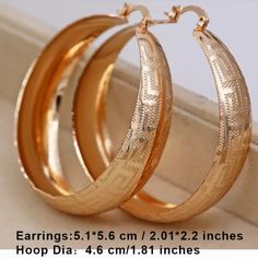 18k Yellow Gold Plated Hoop Earrings. Will Not Tarnish Or Fade. Hypoallergenic. Has Rhodium Finish For Extra Shine And Protection. Measurements: 5.1*5.6 Cm/2.1*2.2" Hoop Dip: 4.6cm / 1.81" Brand New Hoop Plated Earrings For Anniversary, Gold Plated Hoop Earrings For Wedding, Wedding Hoop Earrings With Plating, Luxury Gold Hoop Earrings Gift, Gold-plated Hoop Earrings, Plated Hoop Earrings For Anniversary, Anniversary Hoop Earrings With Plating, Yellow Gold Plated Hoop Earrings For Wedding, Rose Gold Plated Hoop Earrings