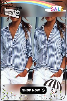 Women Sexy Striped Shirt Loose Autumn Fall Casual Ladies Plus Size Blouses Top Striped V-neck Shirt For Summer, Summer Chic Striped Shirt, Trendy Striped Blouse For Vacation, Long Sleeve Striped Beach Top, Striped Long Sleeve Beach Top, Striped Long Sleeve Top For Beach, Trendy Shirt For Vacation, Trendy Striped Shirt For Vacation, Striped Long Sleeve Blouse For Vacation