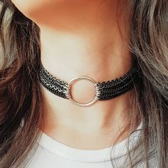 O Ring Choker Black Chain Choker Hoop Choker Multi | Etsy Punk Black Jewelry With Silver Chain, Edgy Black Jewelry With Silver Chain, Modern Black Metal Choker, Punk Black Chain Necklace With Silver Chain, Punk Style Black Chain Necklace With Silver Chain, Punk Black Necklace With Silver Chain, Black Metal Chain Necklace, Black Round Metal Chain Necklace, Modern Black Choker Jewelry