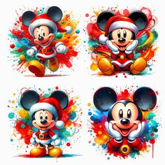 mickey mouse in different poses with paint splatters