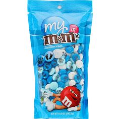 a bag of m & m's blue and white candy