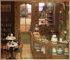 an image of a cake shop with cakes on display