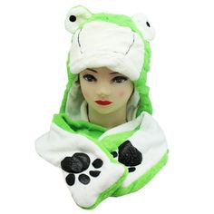 Snuggle up and stay warm! ; Stitch plush toy; Made from polyester fiber; Acts as both a hat and hand warmers; Great for wearing during chilly nights and the colder months; Measures 36in (91.5cm) long and 8in (20cm) wide Size: S.  Color: Green. Stitch Plush, Slouchy Beanie Hats, Frog Plush, Plush Hat, Green Animals, Warm Winter Hats, Mens Beanie, Hat Making, Western Cowboy