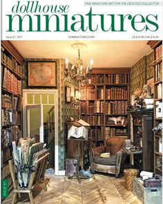 the front cover of dollhouse miniaturetures magazine with furniture and bookshelves