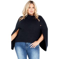 Redefine your winter wardrobe with the Dani Button Cape, highlighting a sophisticated fold-over neckline, unique asymmetric gold button accents, and front slits that add a touch of allure. Key Features Include: - Fold over neckline- Asymmetric gold button detail- Front slits - Relaxed fit - Pull over styleStyle this with a cream skirt and neutral toned boots for a classy ensemble.Body & Sleeves: 80% Acrylic 20% NylonMACHINE WASH WARM, DO NOT BLEACH, LINE DRY, LIGHT IRON, DO NOT DRY CLEANImported Cream Skirt, Tunic Tank Tops, Ladies Of London, Wrap Sweater, Chic Woman, Winter Wardrobe, Plus Size Fashion, Everyday Fashion, Sweater Top