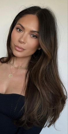 Black Hair To Brown Balayage, Flash Highlights Hair, Professional Beach Outfits, Balayage Black To Brown, Rich Brown Hair With Face Framing Highlights, Rooty Brunette Balayage, Asian Brunette Balayage, Black Hair Balayage With Bangs, Dark Brown Hair Chocolate Highlights