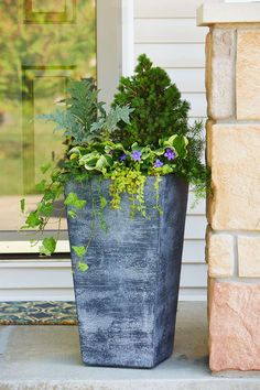 a large planter sitting next to a window