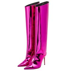 PRICES MAY VARY. 💕MEASUREMENT: Boots for women,stiletto heel height 3.9", shaft height 16.5", top circumference 15.3",ankle calf 11.4"(Data fluctuate with the size) 💕MATERIAL: Knee high boots crafted from high-quality liquid metallic leather or patent leather, lining with soft sheepskin leather,outsole with non-slip rubber. 💕FASHION DESIGN: Metallic boots is feature with a irregular knee high shaft,a sexy pointed toe and a stiletto high heels.Multiple fabrics and colors to choose from. 💕EASY ON/OFF: Inside zipper easy to take on/off. This pair of shoes is the most fashionable item in autumn and winter.There is no need to worry about the outfit match, item easy to pair with your favorite dresses,jeans or shorts. 💕COMFORTABLE BOOTS: These silver boots are incredibly attractive and impre Alexandre Vauthier Boots, Pink Boots Outfit, Knee High Stiletto Boots, Metallic Boots, Womens Stilettos, Alexandre Vauthier, Pink Metallic, Stiletto Boots, Zipper Boots