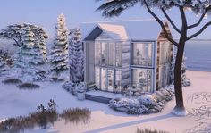 an artist's rendering of a house in the snow