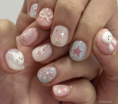 Korean Nail Art Aesthetic Summer, Korean Nails Short, Korean Nail Art, Bunny Nails, Cute Simple Nails, Korean Nails