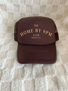 Home by 9PM Club Trucker Hat, Western Trucker Hat, Funny Trucker Hat, Womens Trucker Hat, Trucker Hat, Funny Hat - Etsy Trucker Hat Aesthetic Outfit, Brown Trucker Hat Outfit, Women’s Hat, Funny Hat Ideas, Funny Trucker Hats For Women, Cute Trucker Hats, Hat Patch Ideas, Trucker Hats With Patches, Trucker Hat Ideas