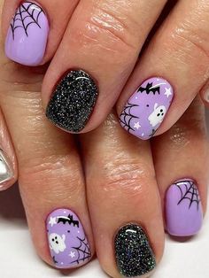 Multicolor  Collar   Animal,Cartoon,Graphic,Plants Color Nails Embellished   Nail,Hand & Foot Care Ghost Nail, Nails Creative, Short Press On Nails, Short Square Nails, Manicure Tips, Color Nails, Halloween Nail