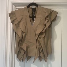 Very Cool And Unique Top With Ruffles For A Structural Deign. Size 6 Brown Summer Workwear Blouse, Summer Workwear Brown Blouse, Brown Summer Blouse For Work, Chic Khaki Tops For Workwear, Brown Summer Office Tops, Brown Summer Office Top, Spring Office Blouse In Brown, Spring Office Brown Blouse, Spring Brown Office Blouse