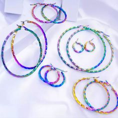 New Stainless Steel Colorful Hoops Anti-Allergic Twisted 6 Sizes: And Prices Please Place Correct Price With The Size Purchasing. 13 Mm - $10 Each 23 Mm - $15 Each 33 Mm - $20 Each 44 Mm - $25 Each 53 Mm - $30 Each 63 Mm - $35 Each Summer Multicolor Metal Hoop Earrings, Multicolor Metal Hoop Earrings For Party, Trendy Multicolor Metal Hoop Earrings, Party Multicolor Metal Hoop Earrings, Multicolor Hoop Earrings For Party, Colorful Hoop Earrings For Party, Trendy Rainbow Hoop Jewelry, Rainbow Hoop Earrings For Party, Multicolor Small Hoop Earrings For Party