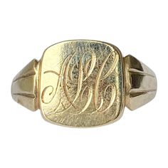 This sweet signet is modelled in 9ct gold and has a face with the initials 'ALC' engraved into it. Fully hallmarked Birmingham 1957. Ring Size: W or 11 Face Dimensions: 13x12mm Weight: 3.3g Face Dimensions, Signet Rings, Gold Signet Ring, La Face, Signet Ring, A Face, Birmingham, Antique Jewelry, Cuff Bracelets