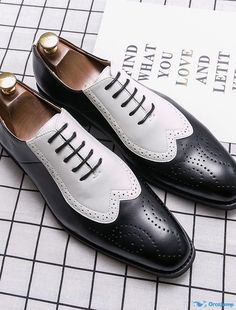 OrcaJump - Mens PU Leather Wingtip Oxford Shoes for Casual and Office Wear - Black and White/Red - Spring/Summer Summer Business Wingtip Leather Shoes, Classic Wingtip Dress Shoes For Summer, Classic Brogue Dress Shoes For Summer, Summer Business Wingtip Dress Shoes, Classic Summer Dress Shoes With Brogue Detailing, Wingtip Oxfords For Business In Summer, Summer Business Wingtip Oxfords, Summer Wingtip Dress Shoes With Brogue Detailing, Summer Wingtip Dress Shoes With Leather Sole