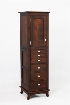 a tall wooden cabinet with five drawers