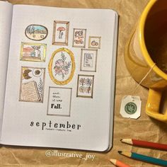 Fall Theme Illustration, Fall Bujo Cover, September Reading Journal, Fall Bullet Journal Theme, September Bujo Ideas, Bujo Autumn Theme, Fall Scrapbook Ideas, Fall Bujo Theme