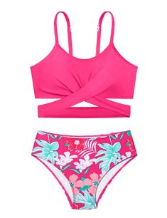 PRICES MAY VARY. 🌴Comfy Swimsuit: Our girls swimsuits is made of quick-drying and stretch material, the swimwear fabric is lightweight and comfortable to wear. This girls bikinis set with premium lined, not see through when get wet, let your kids have fun playing. 🌴Unique Bathing Suit: The kids swimsuits tops is design criss cross, removable padding and with adjustable spaghetti strap. Hawaiian style high waist bikini bottoms for added comfort, Bright colors make your child the most striking p Tropical Swimwear, Unique Bathing Suits, Preppy Swimsuit, Bathing Suits For Teens, Junior Swimsuits, Swimsuits For Teens, Swimwear Girls, Cute Swimsuits, Bathing Suits