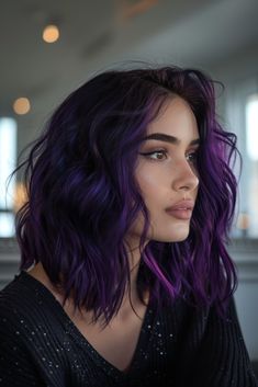 Unique Hair Dye, Color Balayage Hair, Purple Hair Color Ideas, Purple Hair Color, Hair Layered, Purple Ombre Hair, Violet Hair, Dyed Hair Inspiration