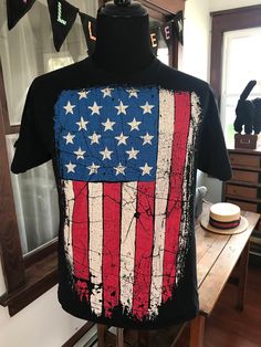 "American Flag T Shirt Fruit of the Loom Good clean shape Size Large 20.5\" across the shoulders 20.5\" armpit to armpit 26 3/4\" collar to bottom length 100% Cotton" American Flag T Shirt, Vintage Faux Fur Coat, Izod Lacoste, American Flag Tshirt, American Flag Shirt, Husband Birthday, Flag Tshirt, Wish Shopping, Coat Fashion