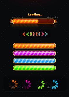 an image of neon text effects in different colors and sizes, with the words loading on them