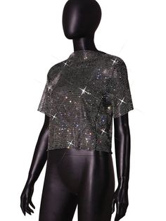 Rhinestone fishnet t-shirt. This top is one size as it’s very stretchy. Size: Bust-27-38” Length-18” Rhinestone Fishnets, T Shirt