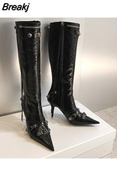 Punk Style Pointed Toe Heeled Boots, Punk Style Fitted High Heeled Boots, Edgy Fitted Boots With Ankle Strap, Edgy Fitted Ankle Strap Boots, Punk Ankle Strap Boots For Party, Edgy Heeled Boots With Ankle Strap For Party, Club Night Outfit, Pink Cargo Pants, Demonia Boots