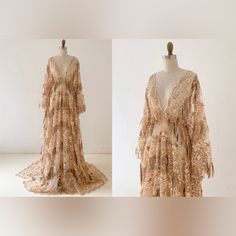 This Is A Beautiful Costumed Made Dress. It’s A One Size Fits Most. It’s Sheer. I Used A Dress Liner Underneath. Used Once For My Baby Shower. Definitely A Show Stopper! Gold Sequence Dress, Sequence Dress, Made Dress, A Dress, My Baby, One Size Fits All, Wedding Dresses, Baby Shower, Shower