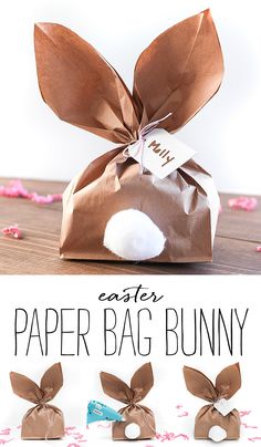 an easy paper bag bunny craft for kids and adults to make with the easter bunny