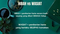 two coffee cups sitting next to each other on top of a green table with the words hibah vs wasat