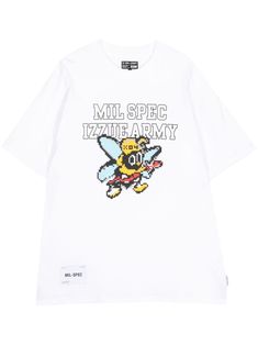 white/multicolour cotton jersey texture pixelated print logo print to the front appliqué logo crew neck short sleeves straight hem Balenciaga Triple S, Custom Watch, Summer Beach Wear, Short Suit, T Shirt Vest, Light Jacket, Print Logo, Jacket Style, Logo Print