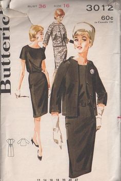 Box Jacket, Vestidos Retro, Tailoring Techniques, Butterick Pattern, Butterick Sewing Pattern, Slim Dress, Couture Vintage, 1960s Fashion