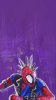 a drawing of a spider - man on a purple background