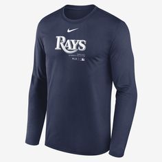 This Tampa Bay Rays Authentic Collection Practice T-Shirt combines sweat-wicking technology with lightweight polyester to help keep you dry and comfortable while on the move. Navy Moisture-wicking Crew Neck Top, Navy Moisture-wicking Tops For Sports Season, Navy Crew Neck Top With Moisture-wicking, Nike Navy Sports Tops, Nike Navy Tops With Letter Print, Navy Moisture-wicking T-shirt For Sports, Nike Navy Tops Team Spirit, Navy Nike Fan Apparel Top, Nike Navy Fan Apparel Top