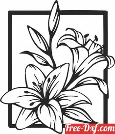 a black and white drawing of flowers in a square frame with the words free dxf