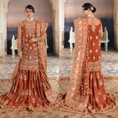 SZDesignsBoutique helps you to Find Your Perfect Wedding and Party Attire Orange Afrozah Bridal Barat Gharara| Pakistani Women Wedding Reception/Nikkah/Walima Dress | Guest Partywear Dress | Indian wedding Suits | Gift for Her Style your Special days like Reception, Nikkah, Walima, Engagement or Party with this beautiful and elegant luxury dress like Lehenga Choli, Maxi, Pashwas, Gown style shirt Trouser or Dupatta Salwar kameez Latest top Quality Afrozeh Wedding Collection Replica Fabric Detail How To Style Dupatta On Gharara, Gharara Designs Pakistani, Bridal Garara, Partywear Dresses Indian, Gharara Pakistani, Gharara Designs, Partywear Dresses, Walima Dress, Organza Sleeves