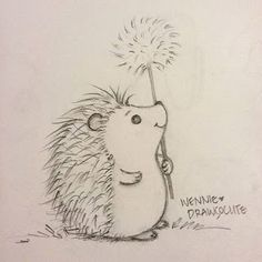 a drawing of a hedge holding a sparkler