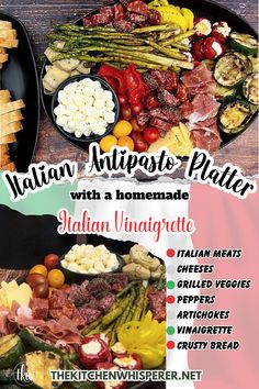 an image of italian food on plates with text overlay that reads italian appetizer platter with homemade italian unaagrete