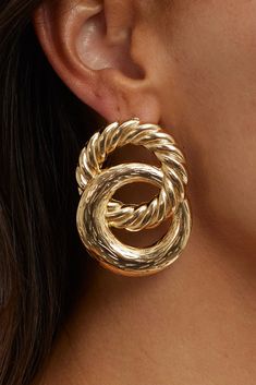 Myrah Large Double Circle Earrings Gold by Selfie Leslie Big Earrings Statement, Earring Stacks, Large Gold Earrings, Large Statement Earrings, African Print Dress Designs, Earrings Aesthetic, Earring Trends, Gold Diamond Earrings, Earrings Stud