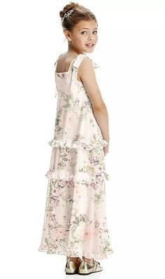 Flower Girl Dress Fl4071 In Blush Garden | The Dessy Group Flower Girl Dresses Floral, Older Flower Girl Dresses, Chiffon Dresses With Ruffles For Dress-up, Elegant Chiffon Dress For Dress-up Occasions, Summer Flower Girl Dresses, Floral Print Wedding Dress, Garden Wedding Flowers, Girls Floral Dress, Garden Party Dress