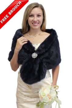 "Bridal wrap, bridal shrug, navy blue faux fur stole, faux fur shrug, wedding faux fur wrap, bridal faux fur shawl is fully lined. This master piece #800M-NBLUE is \"Original Design\" by Tion Design in MN. No Cheap Imitation Copy. The wrap is presented by our Real Good Model with Face Shown. Don't be fool by cheap imitation.  Our Navy Blue Faux fur wrap bridal stole with collar is a great faux fur accessory for colder weather formal events and weddings.  This satin lined faux fur stole will be s Fur Shrug Wedding, Faux Fur Accessories, Faux Fur Shrug, Faux Fur Cape, Bridal Fur, Fur Shrug, Lace Shrug, Bridal Shrug, Bridesmaid Shawl