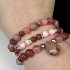 Brand New Handmade Bracelet Stack Three Bracelets You Recieve Handmade Using Best Quality Materials Pink Bohemian Beaded Bracelets For Healing, Pink Gemstone Beads Bracelets For Healing, Pink Beaded Bracelets With Natural Stones, Pink Beaded Stretch Bracelet For Healing, Pink Natural Stones Beads As Gift, Pink Gemstone Beads Stretch Bracelet For Jewelry Making, Adjustable Pink Beaded Bracelets With Natural Stones, Pink Bracelets With Natural Stones And Round Beads, Pink Stackable Beaded Bracelets For Crafting