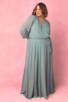 model:Morgan|1X Sage Green Dress, City Woman, Chiffon Wrap, Yes To The Dress, Women Wedding Guest Dresses, Wedding Guests, Long Sleeve Maxi, Bridal Inspiration, Wedding Guest Outfit