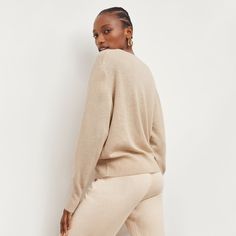 We predict that the cashmere Martha sweater will be your most-worn piece this fall and winter. With a V-neck, slight drop shoulder, and layering-friendly fit, it’s easy to throw on over a fitted turtleneck, or under your jacket for some extra coziness. The Martha fits true to size, but you can size up if you prefer an oversized, boyfriend-style fit. Elegant Beige Cashmere V-neck Sweater, Luxury Beige Cashmere V-neck Sweater, Beige V-neck Sweater Dress With Stretch, Cashmere V-neck Soft Knit Long Sleeve Sweater, Beige Stretch V-neck Sweater Dress, Fitted Turtleneck, Boyfriend Style, Virtual Stylist, Virtual Fashion