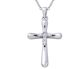 Description: Sterling Silver 925 Rhodium Plated Cross Pendant With Mini Cz Cross Center Metal Type: Guaranteed .925 Sterling Silver With Stamped 925 Metal Color: White Type Of Stone: 6 Stones Of Cz Measurement: 18" . Pendant : 13.9mm X 22.3mm Brand New With Box #1616 White Sterling Silver Diamond Necklace, Silver Sterling Silver Cross Diamond Necklace, Silver Cross Pendant Necklace With Prong Setting, Silver Sterling Silver Diamond Necklace With Cross Pendant, Sterling Silver Cross Pendant, Silver Cross Pendant, Sterling Silver Cross, Cross Jewelry, Types Of Stones