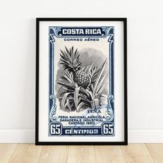 a framed poster with an image of a pineapple on the front and back of it