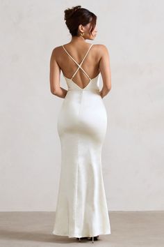 Lifetime | Ivory Satin Cowl Neck Maxi Dress With Cross Back Detail Cowl Neck Wedding Dress Silk Satin, Cowl Neck Maxi Dress, Midi Bridesmaid Dress, Black Dress Prom, Black Tie Gala, Wedding 2025, Party Dress Long Sleeve, Christmas Party Dress, Bridesmaid Outfit