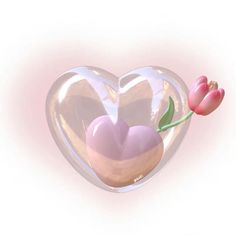 there is a heart shaped vase with a flower in it and a pink tulip