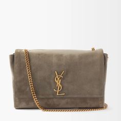 Saint Laurent Reversible Detachable Chain Strap, Ysl-Monogram Plaque Kate Bags, Suede Bag, Grey Suede, Quilted Leather, Khaki Green, Chain Bags, Green Leather, Chain Strap, Smooth Leather